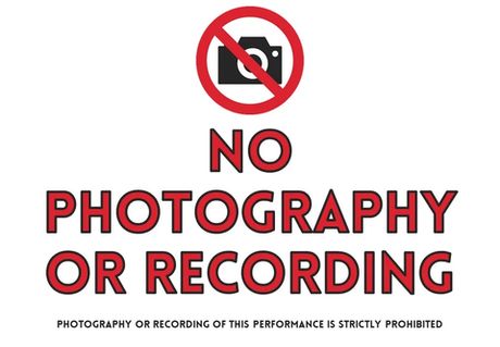 Red text on a white background reading 'No photography or recording.'